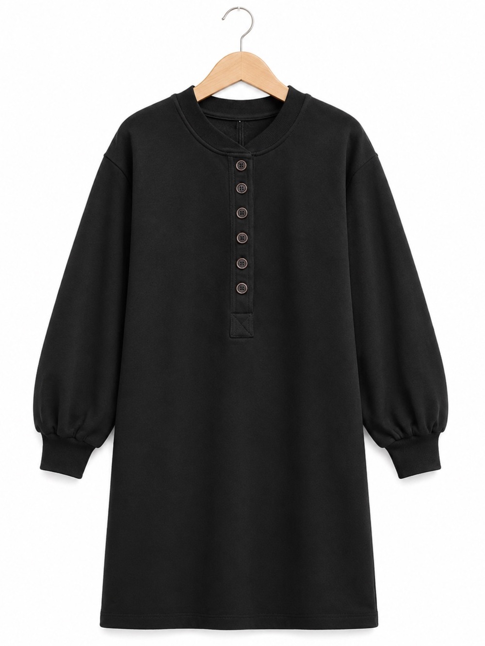 NWT S Summersalt Softest French Terry Henley Dress BLk Balloon Sleeve oversized